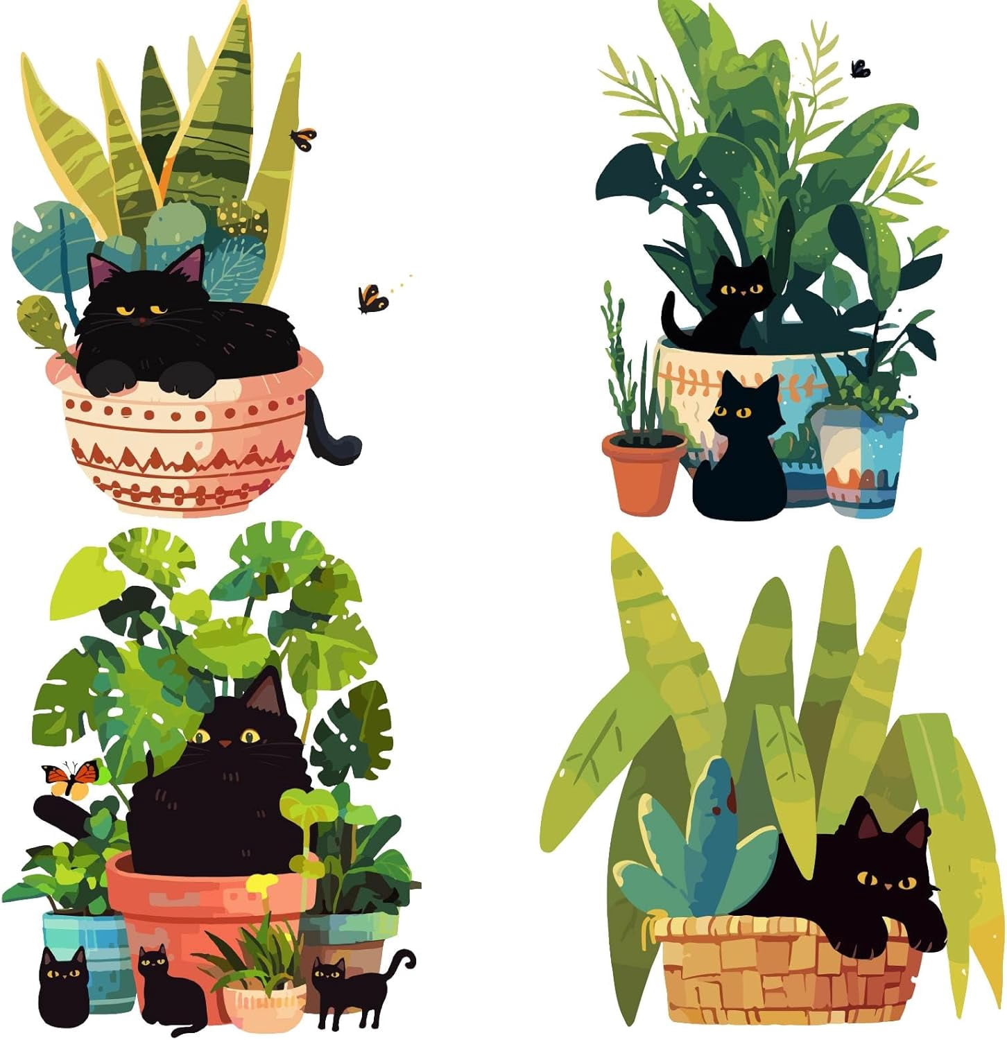 4 Styles Green Plant Glass Stickers 6.3x6.3 Inch Summer Potted Static ...