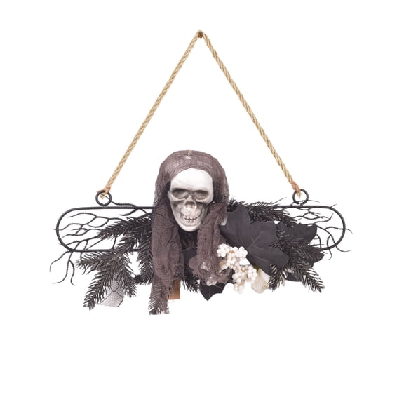 4 Styles Halloween Gothic Floral Metal Frame Hanging Wreath Spooky Skull Pumpkin Artificial Flower Wall Dark Horror Front Door Wall Hanging Decor