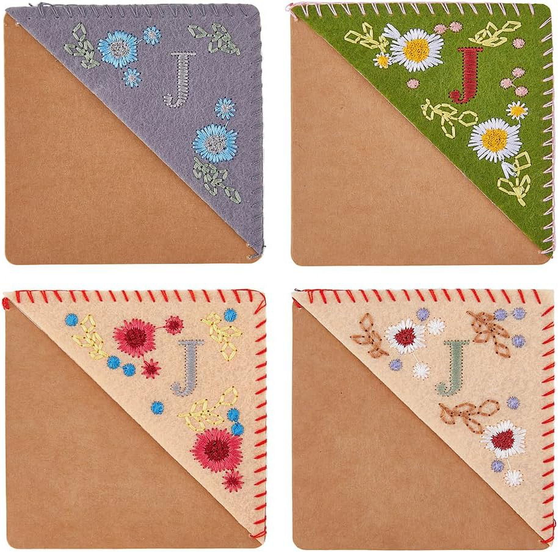 4 Styles Hand Embroidered Corner Bookmarks Unique Cute Flower Letter J ...