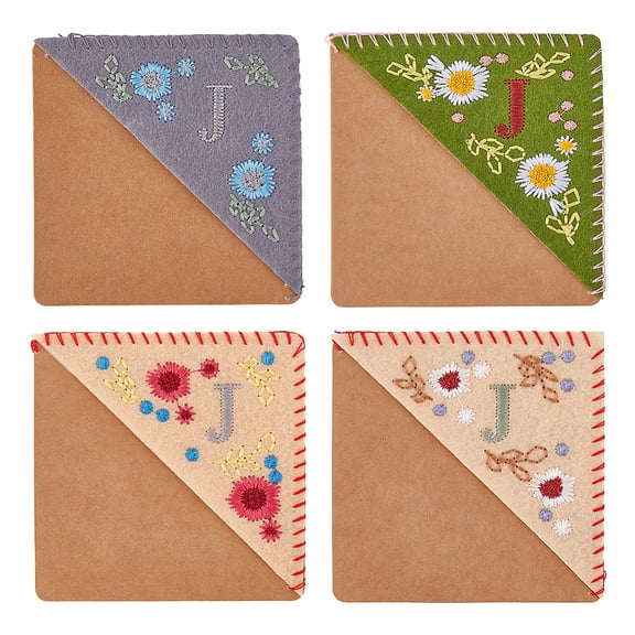 4 Styles Hand Embroidered Corner Bookmarks Unique Cute Flower Letter J Bookmarks Felt Triangle Page Stitched Bookmarks Season Theme