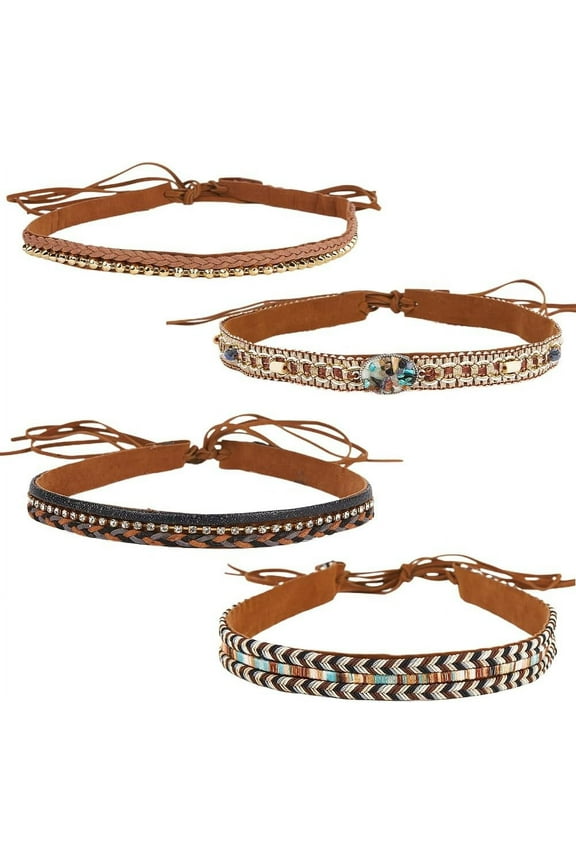 4 Styles Hat Bands for Cowboy Cowgirl Women Men Turquoise Ethnic Western Leather Hat Belts Rural Classical Mexican Beaded Hatbands Replacement