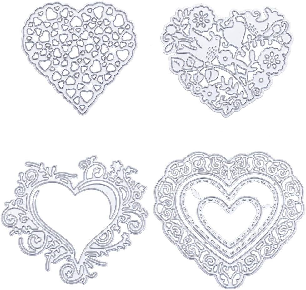 4 Styles Heart Cutting Dies Love Flower Die Cutting Birds Stencils Metal Template for Valentine