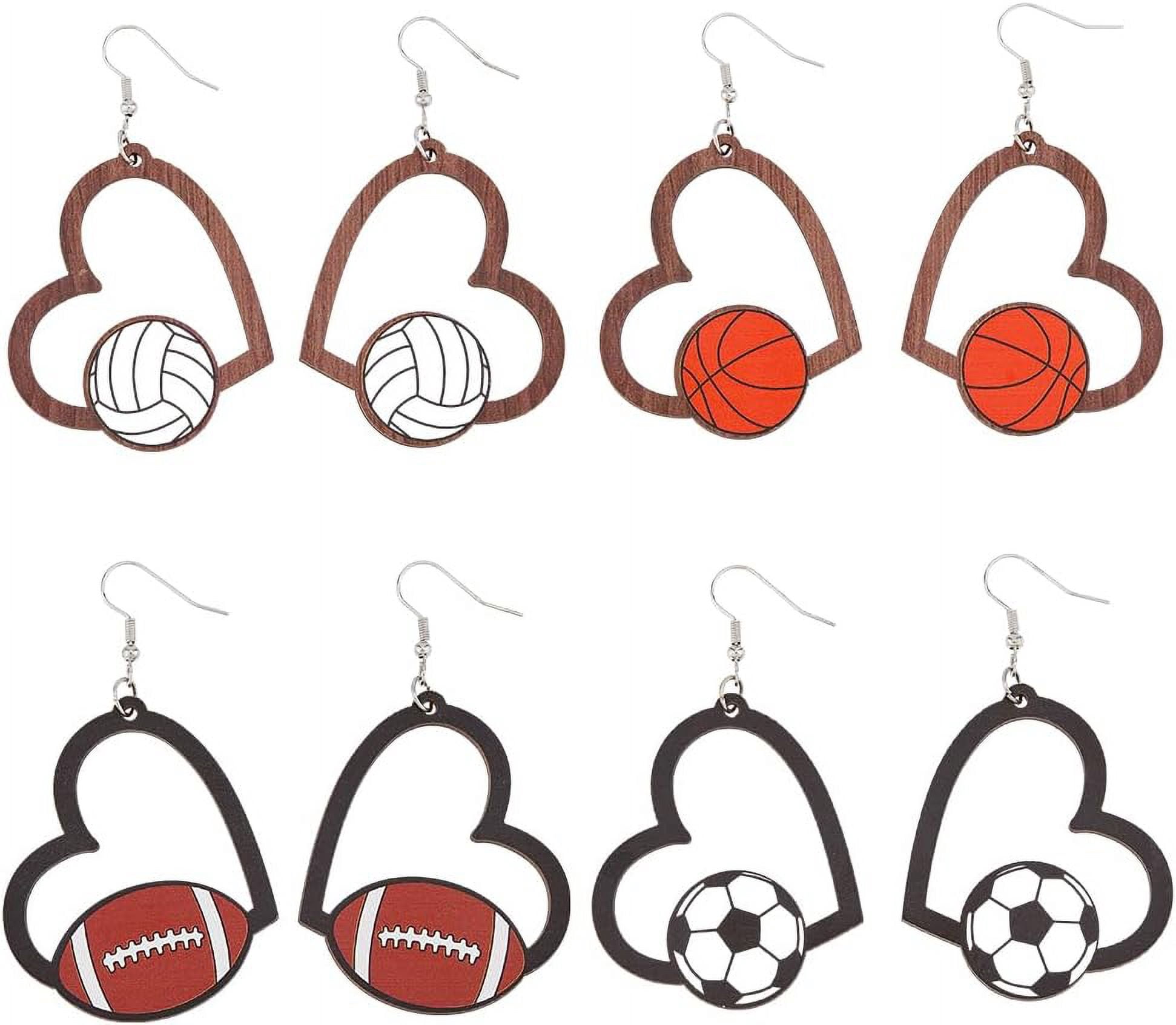 Mother's Day Sports Ball Wooden Earrings - Lightweight MOM Letter Jewelry Gift For Sports Fans - View #4