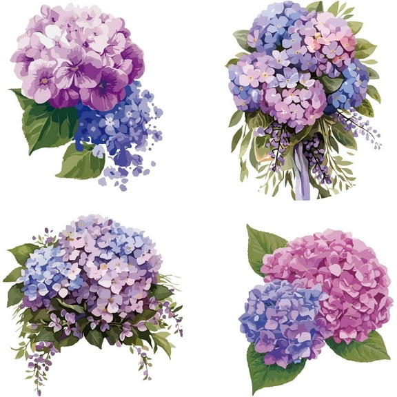 4 Styles Hydrangea Window Stickers Spring Summer Purple Flowers Glass Window Decals Decoration Double-Side Floral Alert Cling for Sliding Door Prevent Stop Birds Dogs Pets Strikes 6.3x6.3