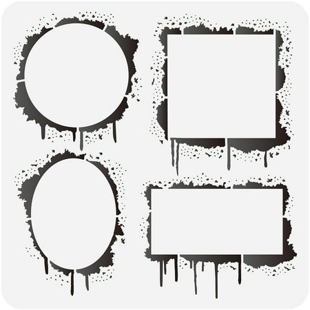 4 Styles Ink Splatter Frame Painting Stencil 11.8x11.8inch Square Rectangular Circular Oval Frame Drawing Template DIY Craft Hollow Out Stencils