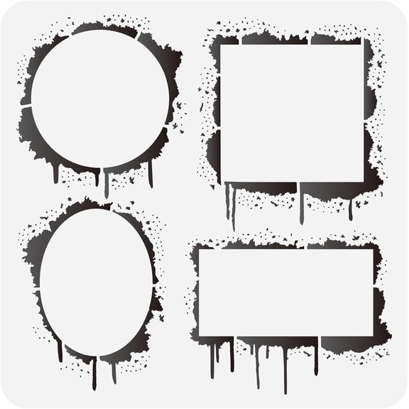 4 Styles Ink Splatter Frame Painting Stencil 11.8x11.8inch Square Rectangular Circular Oval Frame Drawing Template DIY Craft Hollow Out Stencils for Painting on Wall Wood Furniture white