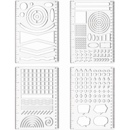 4 Styles Journaling Stencils Reusable Acrylic Template with Geometry Shapes Stencil Set for Dotted Journals Planner Accessories Scrapbooking Habit Tracker 8.3x5.8 inches
