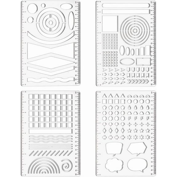 4 Styles Journaling Stencils Reusable Acrylic Template with Geometry Shapes Stencil Set for Dotted Journals Planner Accessories Scrapbooking Habit Tracker 8.3x5.8 inches diy