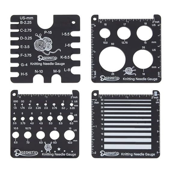 4 Styles Knitting Needle Gauge 4Pcs Sewing Sizer Tools Square Knitting Tool Acrylic Quilting Rulers Yarn Wrap Per Inch Guide Board Square Crochet Hook for Sewing Measuring Tools Black