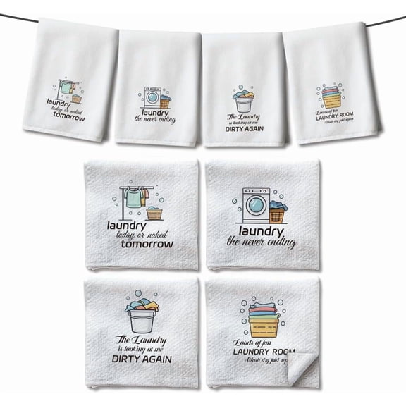 4 Styles Laundry Room Kitchen Towels Funny Washing Machine Dish Towels Microfiber Absorbent Storage Basket Hand Towel Dishcloths DIY