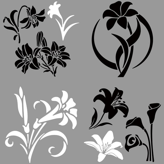 4 Styles Lily Flower Car Sticker Blackhite Flower Car Decals Waterproof Reflective Self-Adhesive Decals Car Laptop Window Bumper Sticker for SUV Truck Motorcycle Doors Laptop DIY