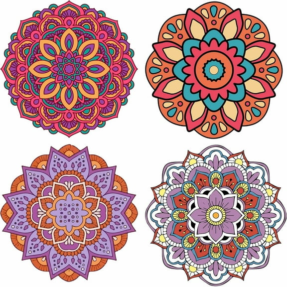 4 Styles Mandala Window Clings 16cm Non Adhesive Static Flower of Life Sliding Door Sticker Waterproof Spring Window Film Prevent Birds from Hitting Bedroom Bathroom DecalsMixed Color