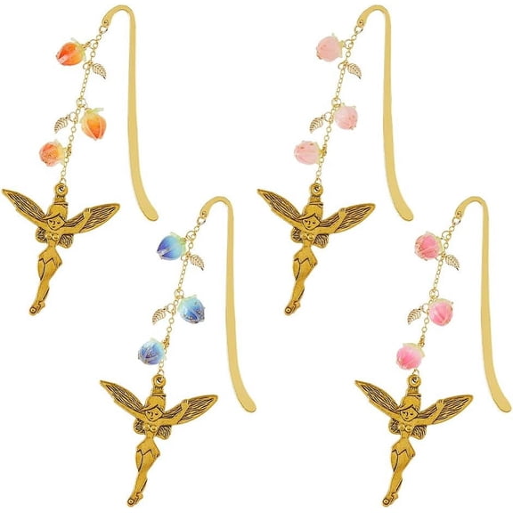 4 Styles Metal Bookmark Pendant Beaded Flower Bookmark Metal Bookmark with Ring Hook Embossed Bookmarks Jewelry Making Charms for Women Cool Bookmarks for Bookworms diy