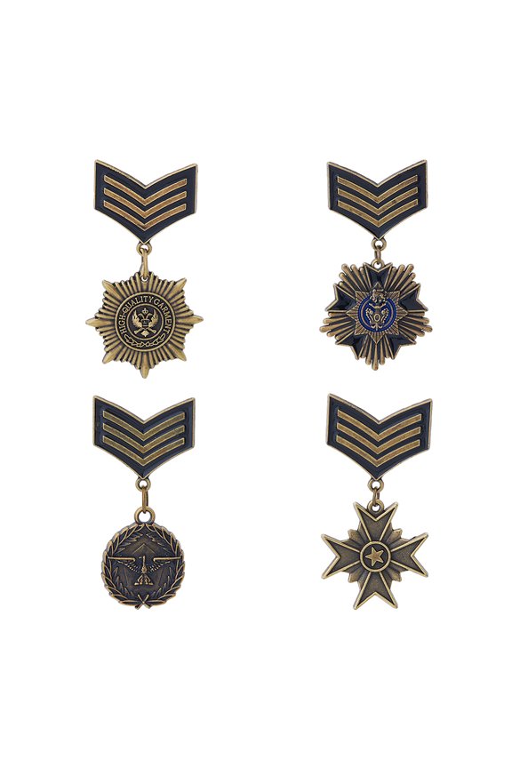 4 Styles Military Medal Brooch Pins Retro Navy Series Shield Pentagram Brooch Pins Metal Pentagram Flying Eagle Badge Pin