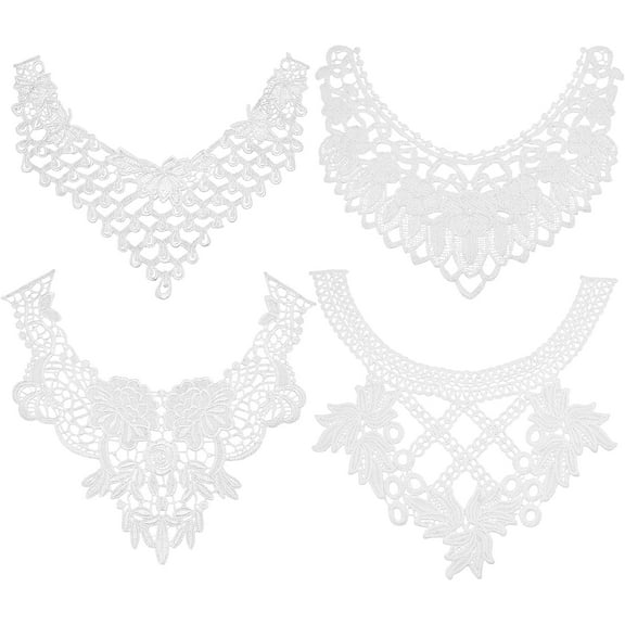 4 Styles Neckline Applique Collar Patch Embroidered Floral Lace Fabric Trim Women's White Hollow Out False Collar Detachable Shawl Cape Clothes Patch for Sewing Accessory White