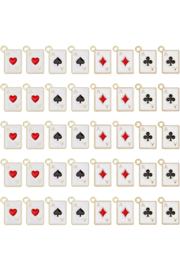 4 Styles Poker Card Charms 40pcs Playing Card Charm Ace of Shapes Enamel Pendant Peach Heart Pendants Good Luck Charms for Jewelry Making Necklace Bracelet DIY Craft Keychains 15x11mm