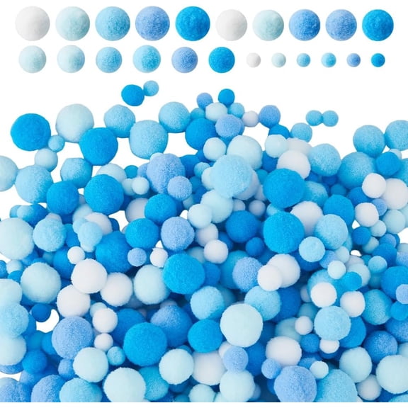 4 Styles Polyester Pompom Ball Round Light Sky Blue 10~25mm 1050pcs/set for DIY