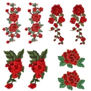 4 Styles Red Rose Embroidered Applique Peony Flower Sew on Patch for Arts Crafts DIY Decor Applique Sewing Patches for Clothes
