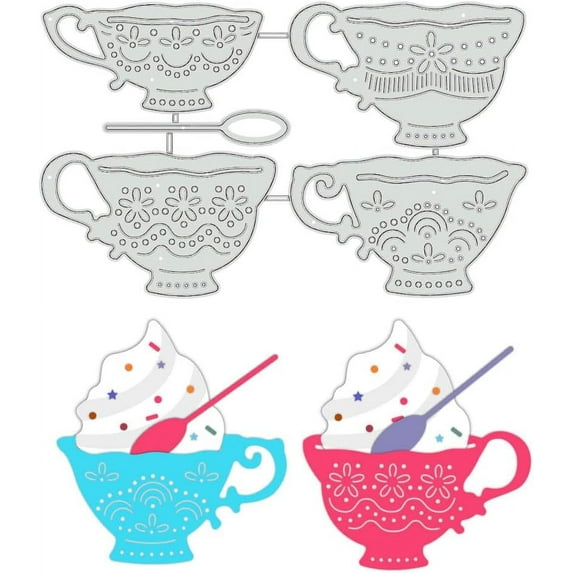 4 Styles Retro Tea Cup Metal Die Cuts Tea Pot Cup Carbon Steel Cutting Dies Stencils
