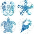 4 Styles Sea Animal Window Decals Static Sea Turtle Conch Sea Horse
