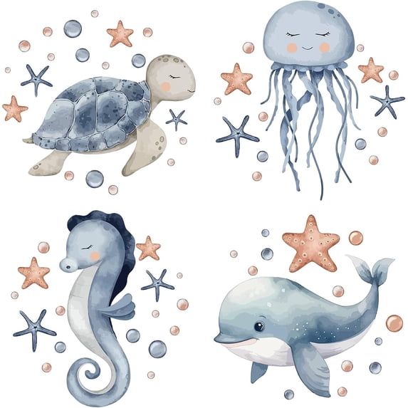 CRASPIRE Ocean Life Window Decals – Sea Turtles, Seahorses, Whales, Shells, Starfish – 8 Sheets, Peel & Stick, PVC Adhesive