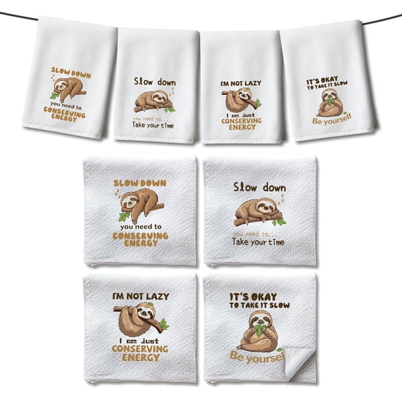 4 Styles Sloth Kitchen Towels Funny Sloth on Tree Branch Dish Towels Microfiber Absorbent Soft Sloth Hand Tea Towels Dishcloths for Bathroom Dining