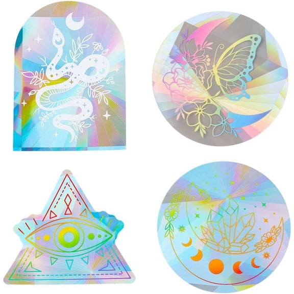 4 Styles Snake Window Decal Cat Window Clings Sun Catcher Evil Eye Diamond Static Window Stickers Film Transparent Glass Rainbow Decals to Save Birds from Window Collisions Mixed Color