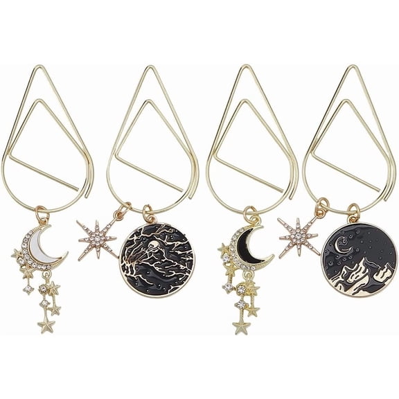 4 Styles Star Moon Paperclip Bookmarks Metal Paper Clips Reading Reader Romance Inspirational Witchy Mystical Pendant Charm Gold Book