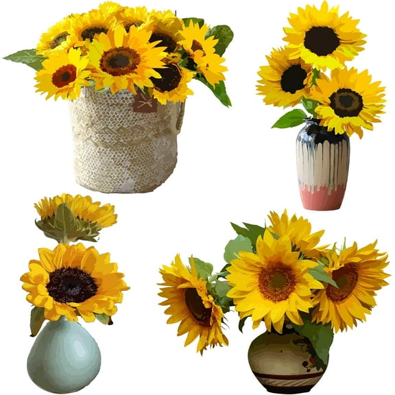 4 Styles Sunflower Window Clings 6.3x6.3 Spring Summer Decals PVC Alert Door Glass Stickers