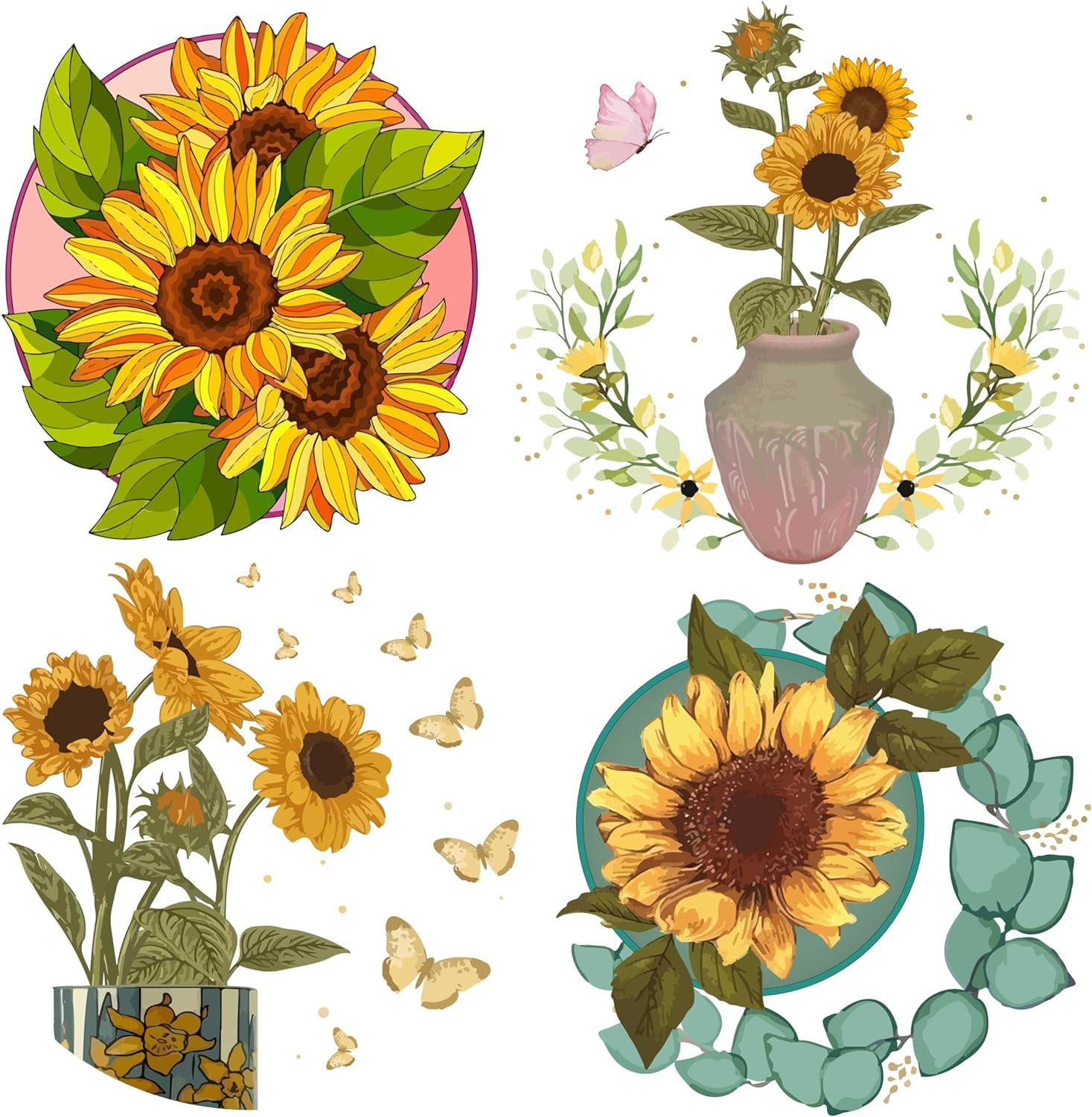 4 Styles Sunflower Window Decals 6.3x6.3 Static Glass Sliding Door ...