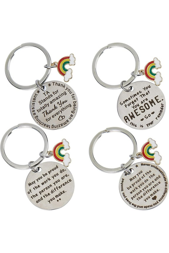 4 Styles Teacher's Day Gift Keychain Stainless Steel Teachers Appreciation Thank You Gifts Rainbow Charm Pendant Keychain Keyring for Teacher Christmas Valentine's Day colorful