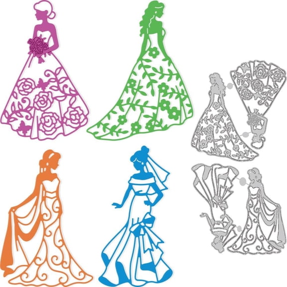 4 Styles Wedding Bride Cutting Dies Wedding Invitation Die Cut Carbon Steel Die Cuts Stencils Card Scrapbooking Embossing Template Dies for Valentine's Day