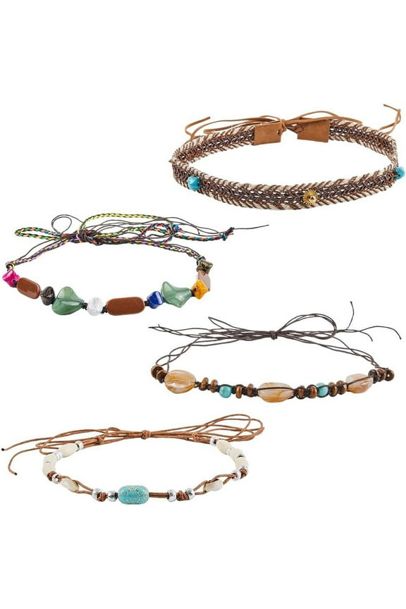 4 Styles Western Cowboy Hat Band Ethnic Adjustable Western Hat Belts Turquoise Beads Stone Replacement Gem Hat Belt for Women Men Cowgirl Panama Rancher Fedora Hats