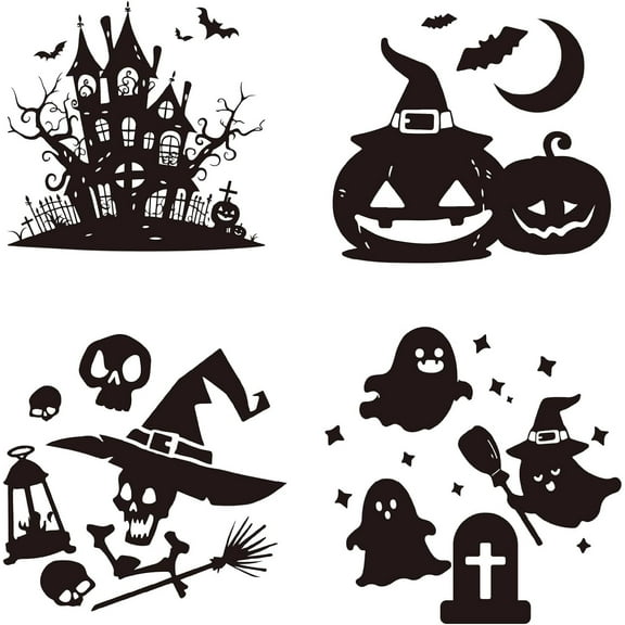4 Styles Window Decorative Sticker Bats Magic Pumpkin Anti-Collision Alert Window Decal Cling No Glue Removable Silhouette Decoration