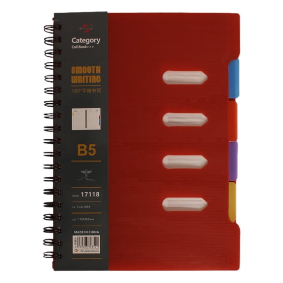 4 Subject Notebook College Ruled 8.5x11 240 Pages Spiral Notebook with Dividers Tabs, Red