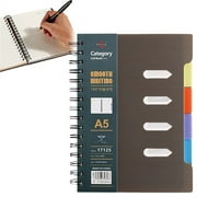 4 Subject Notebook College Ruled, A5 Hardcover Spiral Notebook with Removable Pocket Dividers Tabs, Lined Spiral Journal Notebook for Women, Notebooks for Work School Office Supplies Note Taking