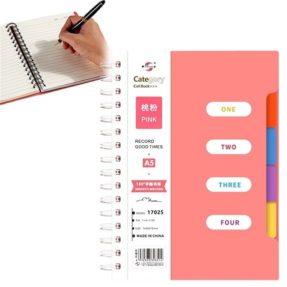 4 Subject Notebook,Organizer Notebook with Dividers and Tabs for Work and Study,Light Blue,Watermelon Red,1PC