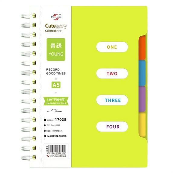 4 Subject Notebook Wide Ruled, Spiral Notebooks,Large Notebook With Dividers Notebooks For Work Multi Subject Notebook With 4 Tabs Organizer Notebooks,105 Pages 10.12x7.48",Light Green