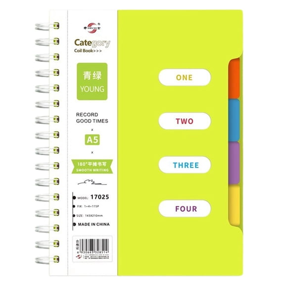 4 Subject Notebook Wide Ruled, Spiral Notebooks,Large Notebook With Dividers Notebooks For Work Multi Subject Notebook With 4 Tabs Organizer Notebooks,105 Pages 10.12x7.48",Light Green