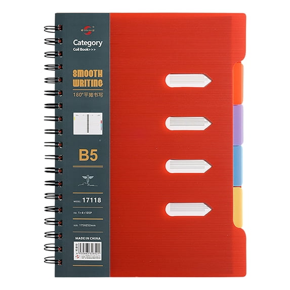 4 Subject Notebook with Plastic Dividers, Tabbed Notebook Double Wire Binding, Multi Subject Notebook for Work Study, 210 Sheets B5 Size, A Notebook