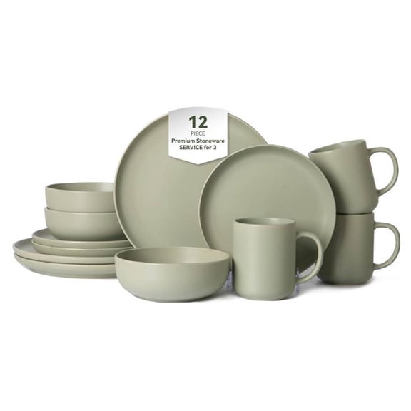 4 Supply D01027XFJI2 12 Piece Sto are -Dinnerware Sets with Mugs for 3 - Green