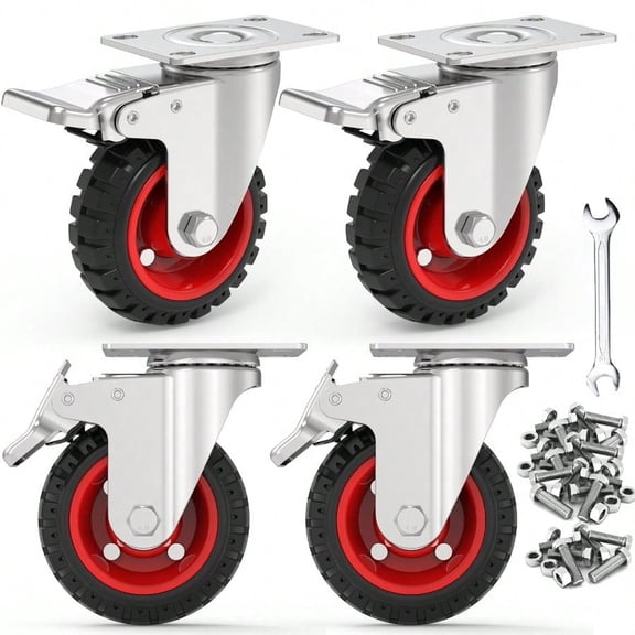 4 Swivel Caster Wheels With Safety Dual Locking And Rubber Tire Wheels Heavy Duty 300 Lbs Per Caster For Workbench Cart Trolley Dolly Cabinet Compact Rubber Castor Wheels 4Packs