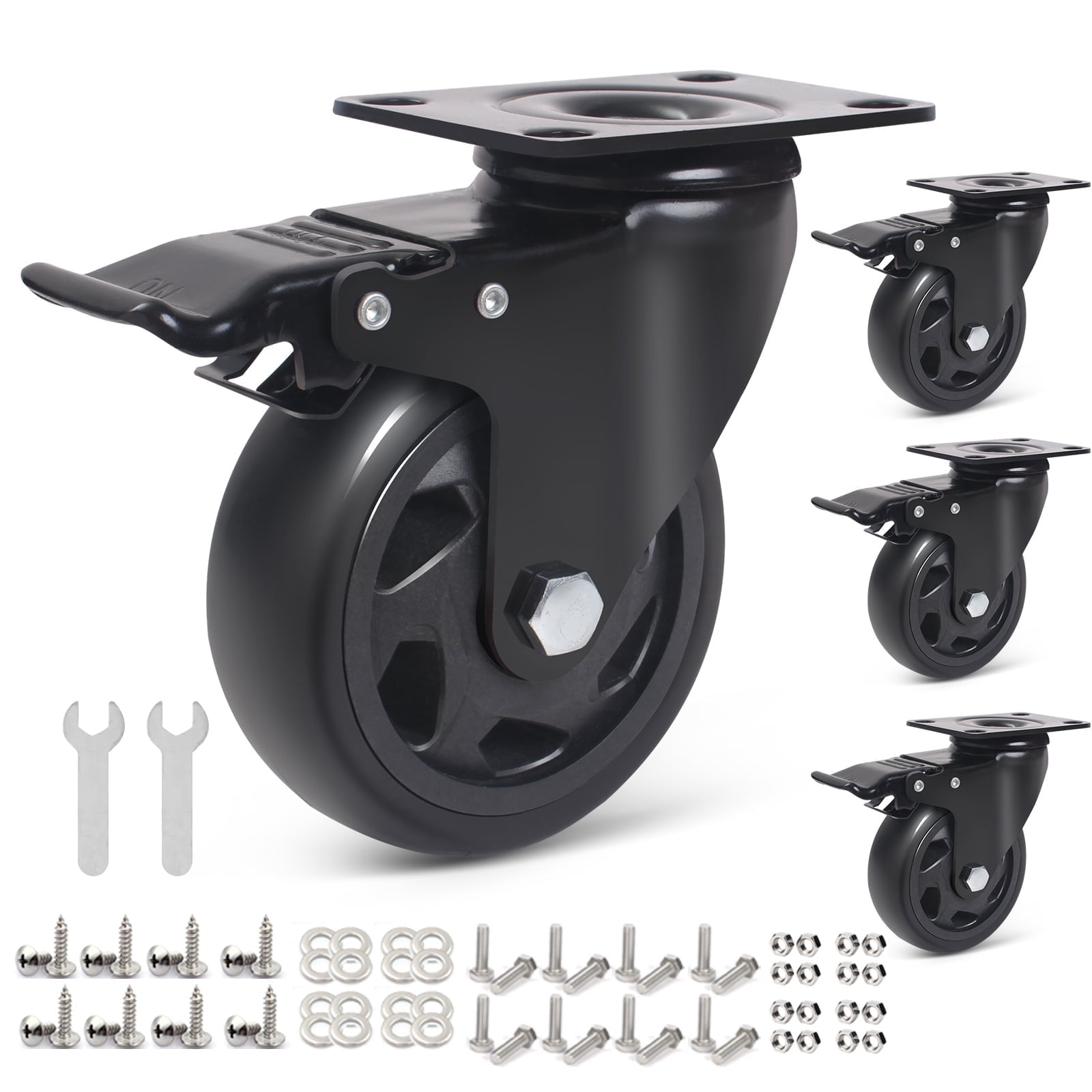 4-Pack YAEMIKY Locking Swivel Casters with Brake - Heavy Duty PVC ...