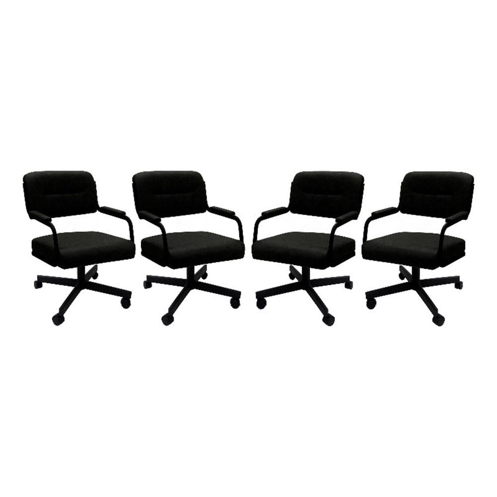 Compact Black Vinyl Upholstered Swivel Dining Chair with Metal Frame