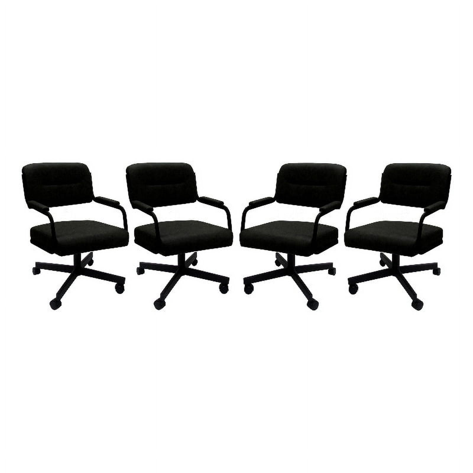 Compact Black Vinyl Upholstered Swivel Dining Chair with Metal Frame