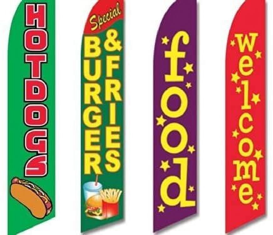 Food Stringer Flags 4 Swooper Flags Hot Dogs Burgers Fries Restaurant Food Stand Carnival ...
