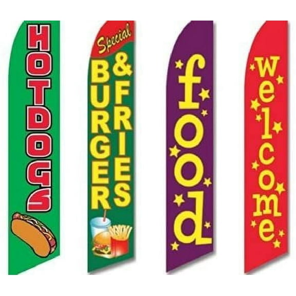4 Swooper Flags Hot Dogs Burgers Fries Restaurant Food Stand Carnival Welcome