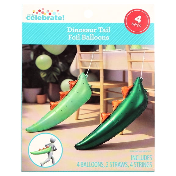 Green Dinosaur Tail Foil Balloon Set, 4 Count, by Way To Celebrate