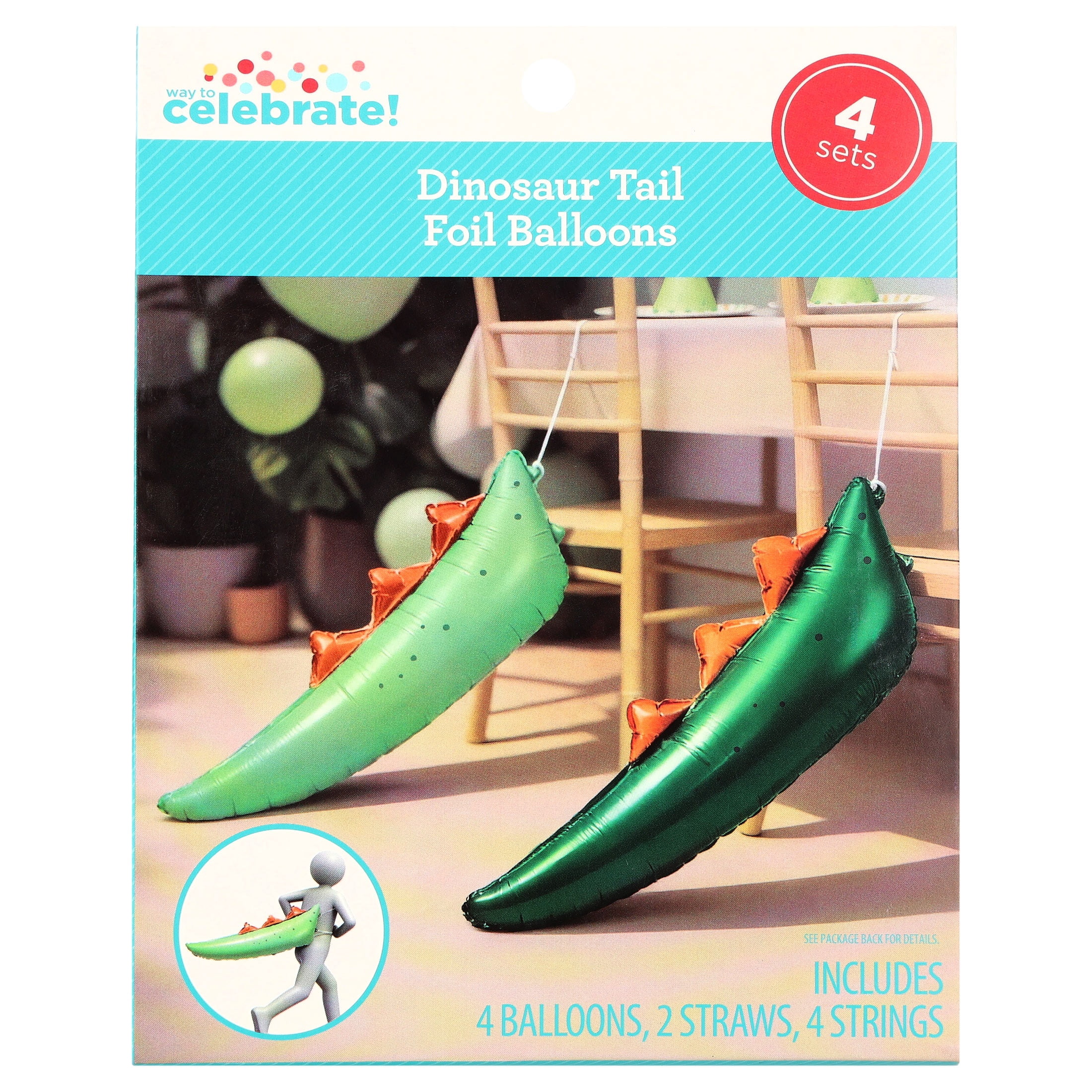 Green Dinosaur Tail Foil Balloon Set, 4 Count, by Way To Celebrate