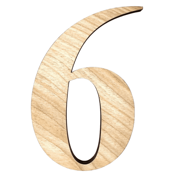 4" Tall Birch Number 6 | 1/4" Thick Birch Plywood| Krafty Supply Letters | Times | Wooden Letter